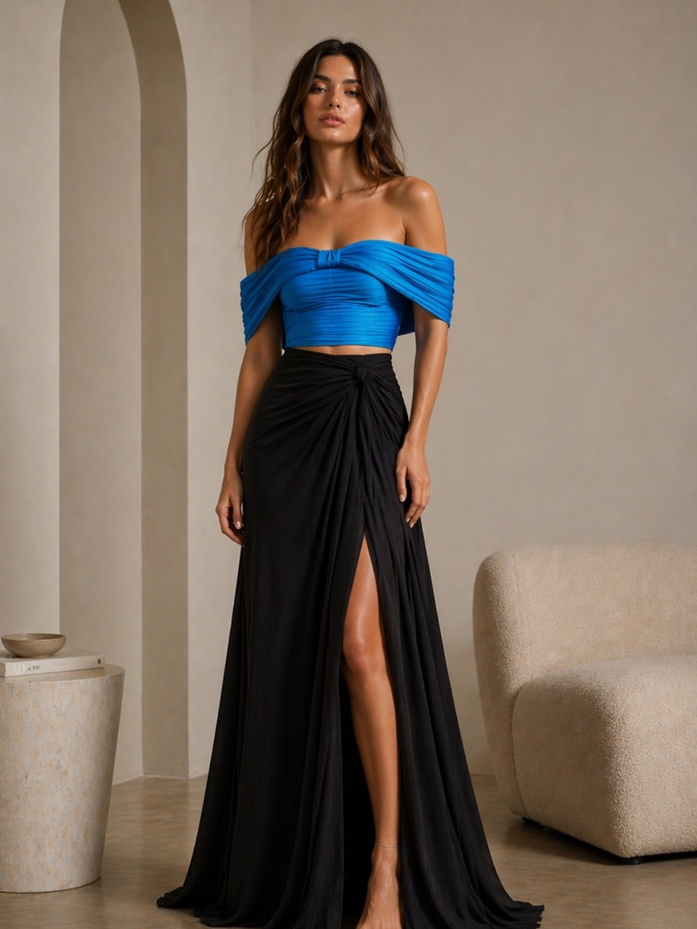 SEMSEM New York OFF-THE-SHOULDER PLISSÉ SILK BUSTIER TOP - Picture 3 of 10